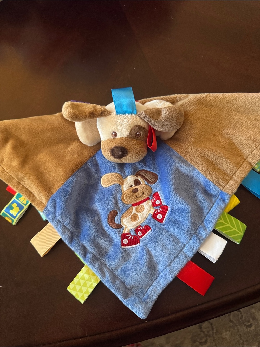 Plush Puppy Taggie Lovey - Blue & Tan